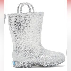 Kids' Glitter Light-Up Rain Boot silver sprinkles Girls NWT